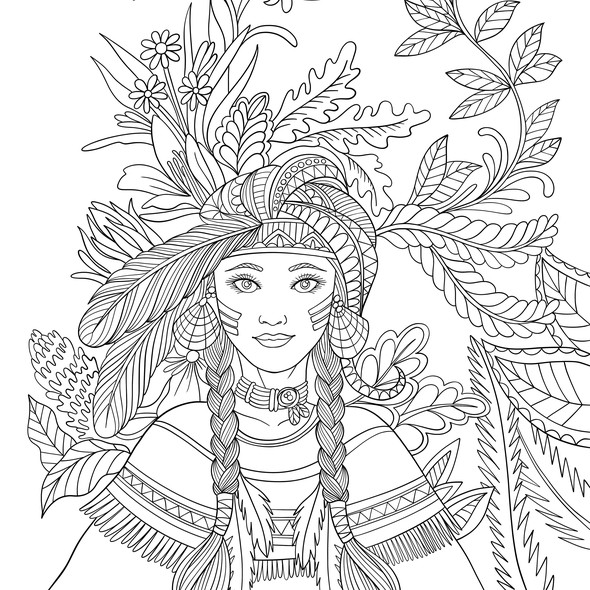 Native American illustration with the title '60 illustrations for Native American coloring book'