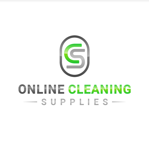 Green and gray design with the title '0nline cleaning supplies (or 0CS)'