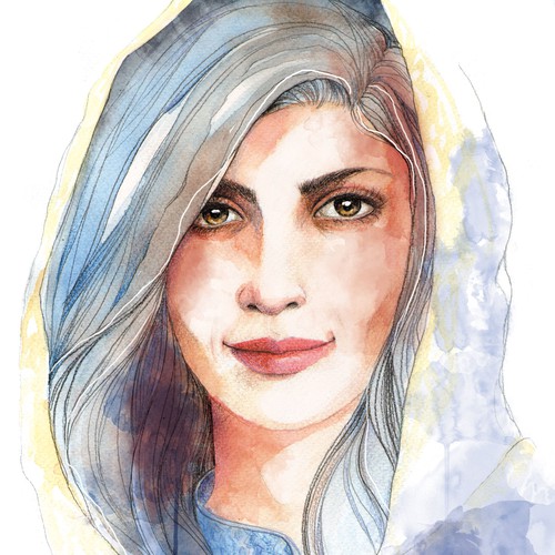 Pencil artwork with the title 'watercolor portrait'