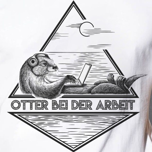 Laptop design with the title 'T-shirt illustration of a cool and fun otter working at a laptop'