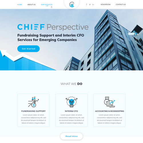 Redesigned website with the title 'Fundraising and Interim CFO Firm Website Redesign'