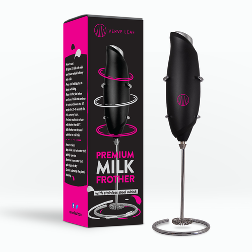 Cooking packaging with the title 'Electric Milk Frother Needs Fun Bold and Premium Design.'