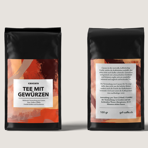 Tea packaging with the title 'Cáscara tea Label'