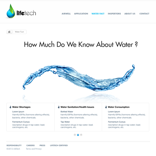 UI design with the title 'Website design for LifeTech: Turn air into drinking water'