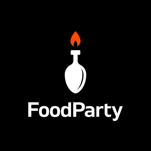 Bottle logo with the title 'spoon + bottle + candle flame'