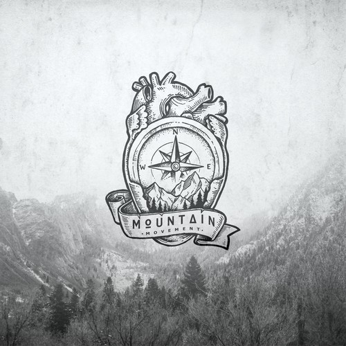 Mountain brand with the title 'Drawing Badge logo for adventure community'