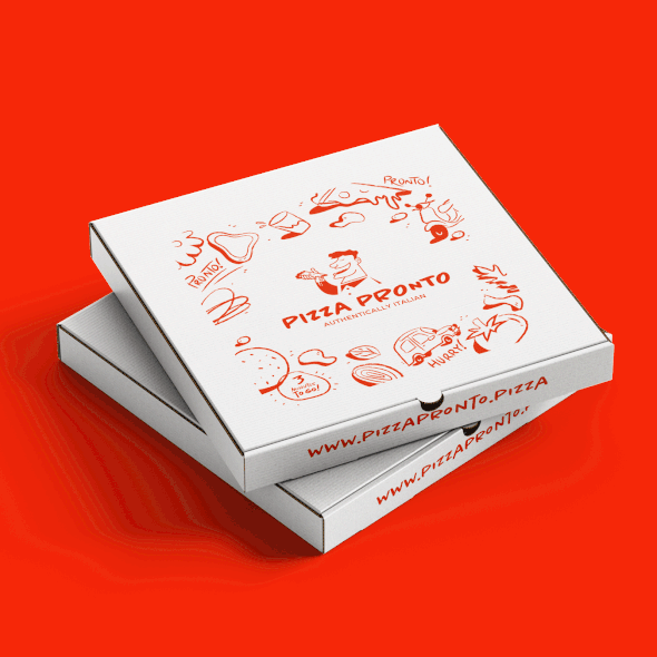 Fun packaging with the title 'Packaging for Pizza Pronto'