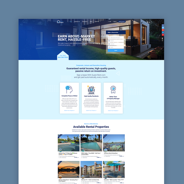 Property design with the title 'GuestRent property management website % Web App'