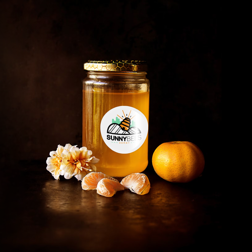 Jar logo with the title 'SunnyBees Honey'