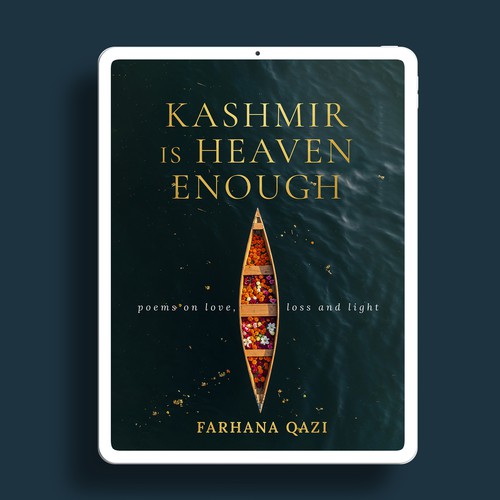Elegant book cover with the title 'Kashmir is Heaven Enough, Poetry Book Cover Design'