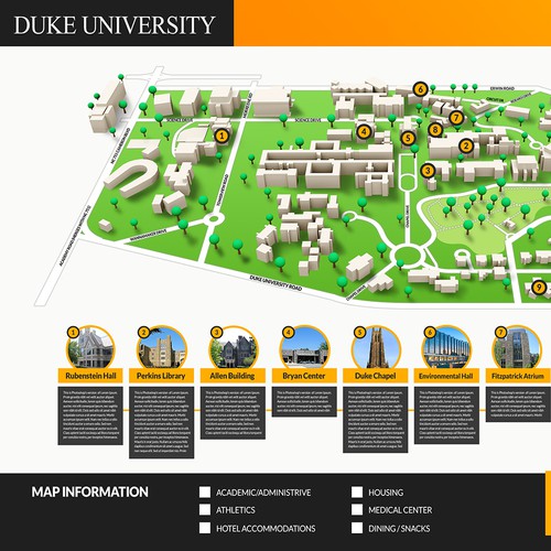 Orange and green design with the title 'University Map Infographic'