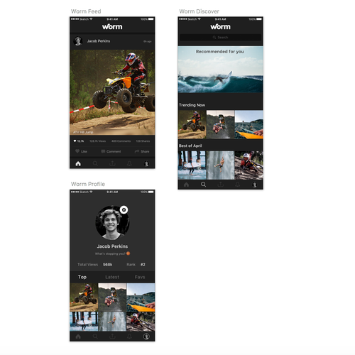 Feed design with the title 'Action Video App'
