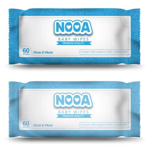 Water packaging with the title 'Baby wipes package design'