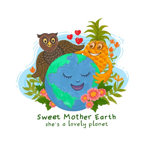 Earth illustration with the title 'illustration for eco totes'