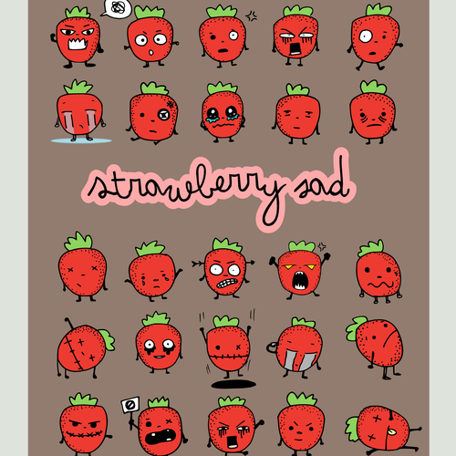 Digital illustration with the title 'Strawberry sad'
