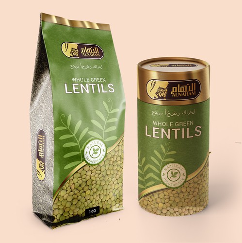 Grain design with the title 'Grains and beans packaging.'