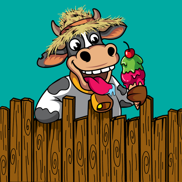Cartoon cleaning services logo with the title 'Fun Cow Logo For Ice Cream Shop'