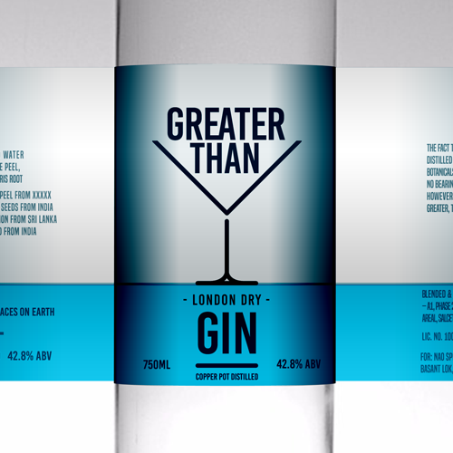 Gin label with the title 'Clean and Bold brand packaging for a Gin'