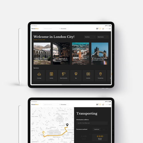 Tablet design with the title 'Concierge App'