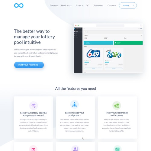 Winning design with the title 'Lottomanager.io is a SAAS based platform that allows users to easily run their lottery pool.'