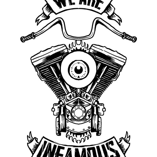 Engine design with the title 'Illustration for clothing and merch. '