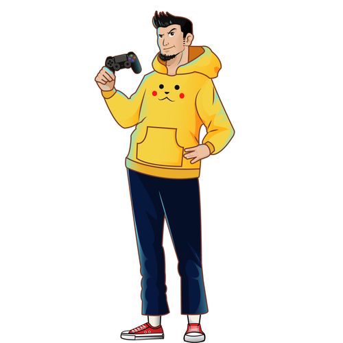 Stick design with the title 'man with pikachu jacket'