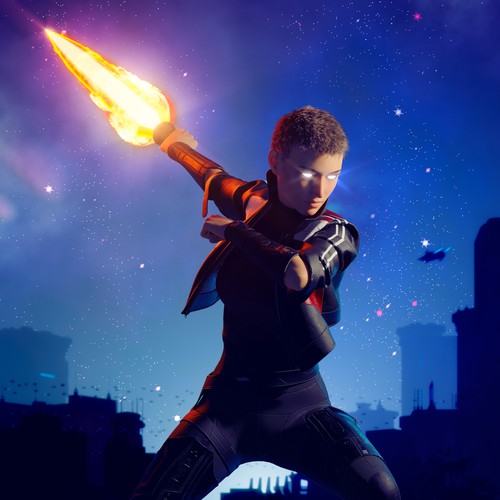 Sci-fi illustration with the title '3d Character'