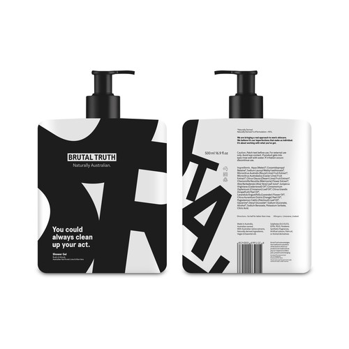 Shower design with the title 'Label-Design of Skincare Brand - Brutal Truth'