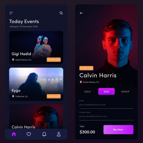 Ticket design with the title 'Nightclub App'