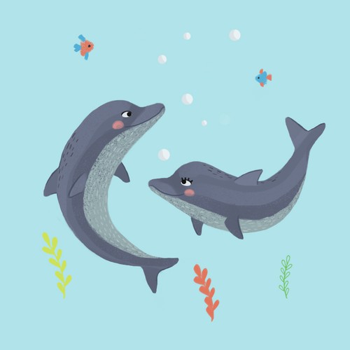 Dolphin design with the title 'Kid's book'