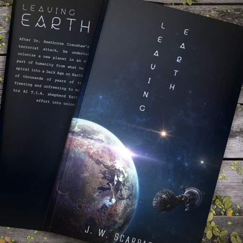 Futuristic book cover with the title '"Leaving Earth" Artwork (Sci-Fi Novel)'
