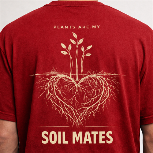 Simple t-shirt with the title 'Plants are my soil mates'