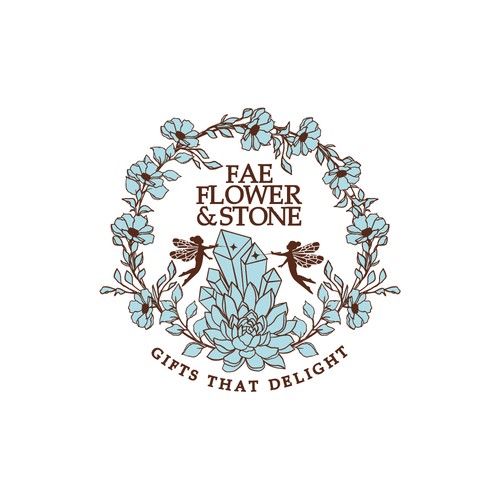 Elf logo with the title 'Fae, Flower & Stone'