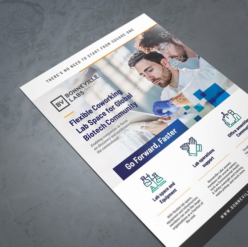 Co-working space design with the title 'Bonneville labs Advertising kit'