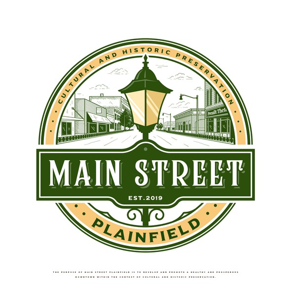 Gold and green logo with the title 'Main Street Plainfield'
