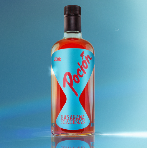 Beverage label with the title 'Label for a Spanish Beverage: "Potion"'