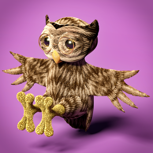 3-dimensional design with the title 'Geeky Owl — Character Mascot'