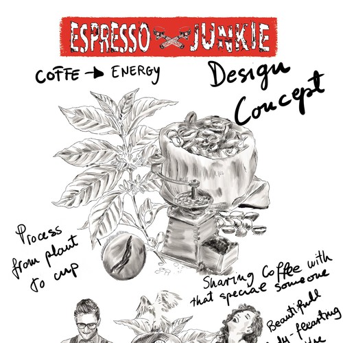 Coffee shop artwork with the title 'Bold design concept for coffee kiosk '