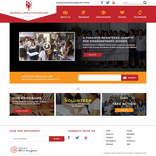 Nonprofit website with the title 'New Site Design for award-winning, but still uknown, NGO'