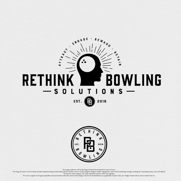 Bowling shoes logo with the title 'RETHINK BOWLING solutions'