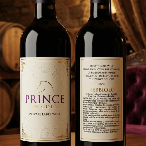 Wine label with the title 'The Prince of Gold'