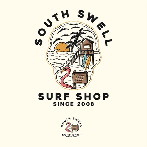 Surfing t-shirt with the title 'South Swell Surf Shop T-Shirt Design'
