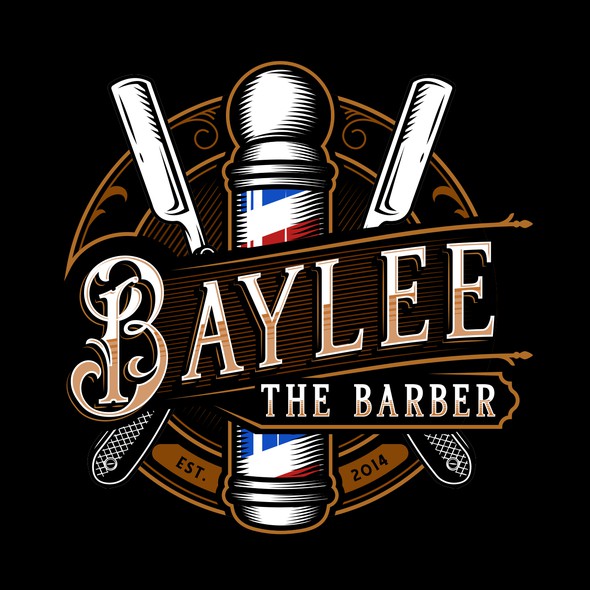 Barber pole logo with the title 'Baylee the Barber'