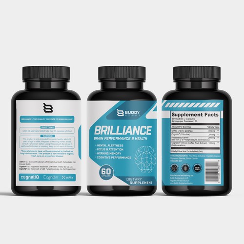 Energy label with the title 'Brilliance Brain Supplement'
