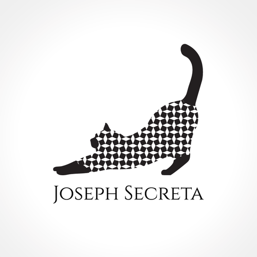 Optical illusion design with the title 'Joseph Secreta Cat - Sharp, Sophisticated, Endearing'