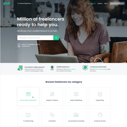 UX design with the title 'Website Design for a Freelance Hiring Platform'