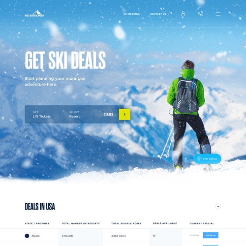 White website with the title 'Getskiticket Concept'