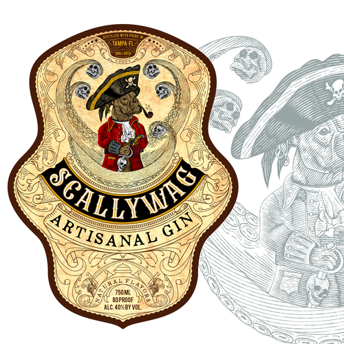 Spirits label with the title 'Gin Label design'