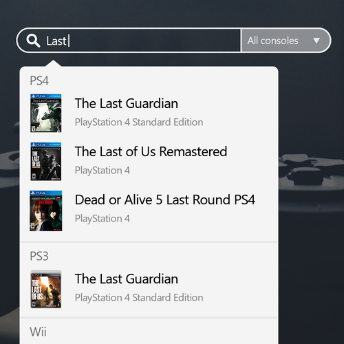 Search engine design with the title 'autocomplete widget design'