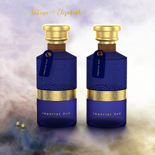 Professional packaging with the title 'Luxury perfume bottle for Grasse'